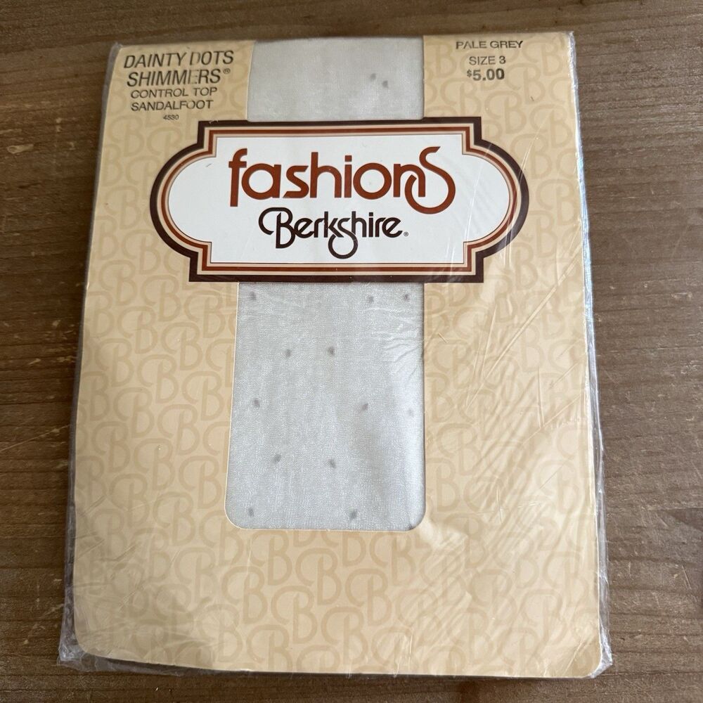 Vintage Berkshire Textured Pantyhose "Dainty Dot Shimmers" Gray Nylon Size 3